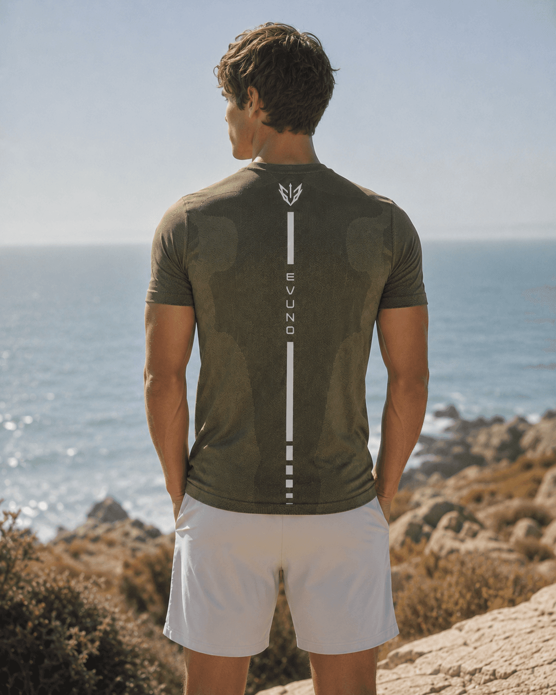 EVUNO APEX 01 Forest tee back view on model